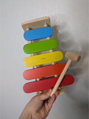 PlanToys Wooden Rainbow Xylophone with Mallet Montessori Musical Toy